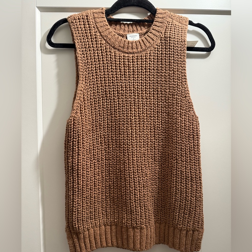 Abercrombie & Fitch Chunky Knit Sleeveless Sweater Vest - Camel Brown